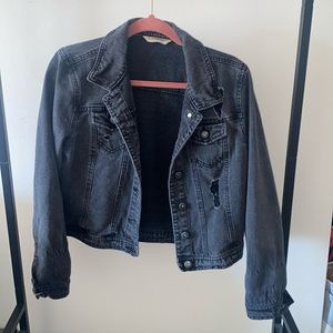Black distressed faded jean jacket